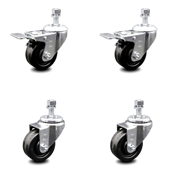 Service Caster 3 Inch Phenolic Wheel Swivel 1/2 Inch Threaded Stem Caster Total Lock Brake, 2PK SCC-TSTTL20S314-PHS-121315-2-S-2 - main